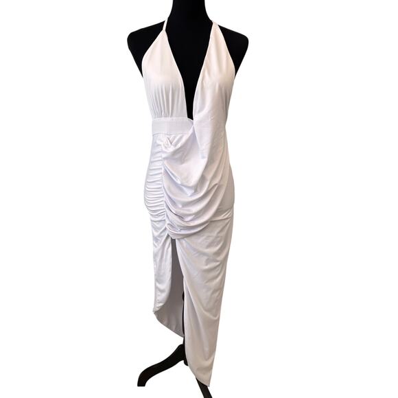 STUNNING SUPERDOWN Women's White Mia Drape Slit Maxi Dress Size S - Picture 1 of 8